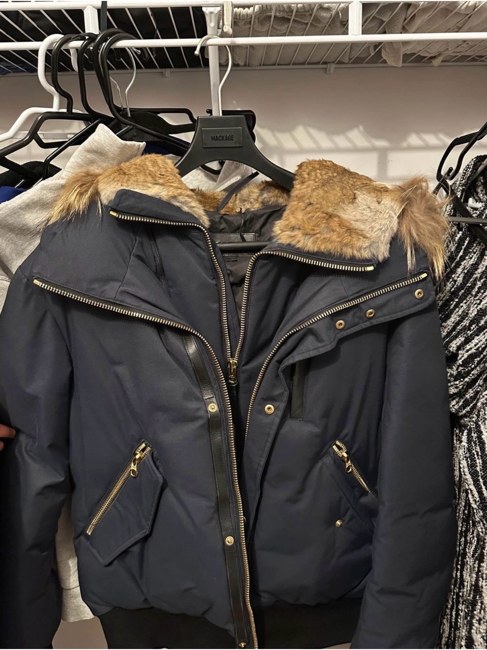 Mackage men's Navy real Fur Trim Puffer Jacket